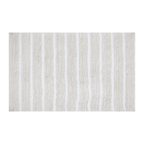 Mineral Spring Spa Luxe Stripe Polyester Tufted Bath Rug, Brown Linen, 17" x 24"