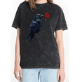 thumbnail image 1 of Mineral Wash Black Raven Holding Red Rose Gothic Dark Romance Print Tshirt Graphic Tees Shirts Tops S-5XL, 1 of 5