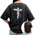 thumbnail image 1 of Mineral Wash Black "Walk by Faith" Crucifixion Back Print T-Shirt Women's Oversized Loose Fit Christian Faith Aesthetic Short Sleeve Tops S-2XL, 1 of 5