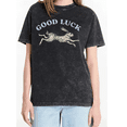 thumbnail image 1 of Mineral Wash Good Luck Cream Rabbit Vintage Retro Lucky Rabbit Illustration Casual Graphic T-Shirt Tops S-2XL, 1 of 5