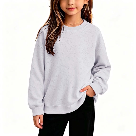Mineral Wash Sweatshirt for Girls Ghalytn French Terry Drop Shoulder - Crew Neck Loose Pullover, Back to School