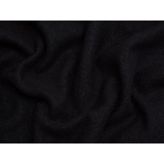 Minerva Core Range 100% Pure Boiled Wool Coating Fabric, Ink Black Solid for Dressmaking, 55" Wide, By the Yard