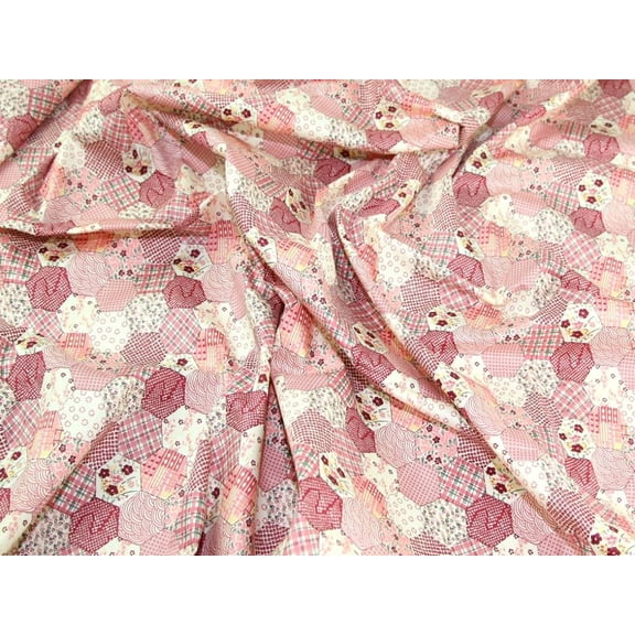 100% Cotton Poplin Fabric, Pink Patchwork Print for Dressmaking & Quilting, 44" Wide, By the Yard