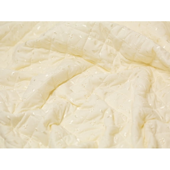 Minerva 3 Hole Quilted Broderie Anglaise Fabric Cream - per yard