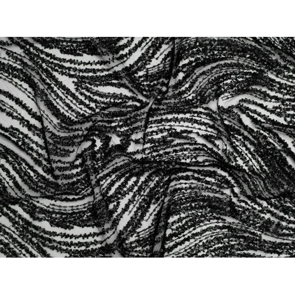 Minerva Beaded Embroidered Tulle Lace Fabric Black - per yard