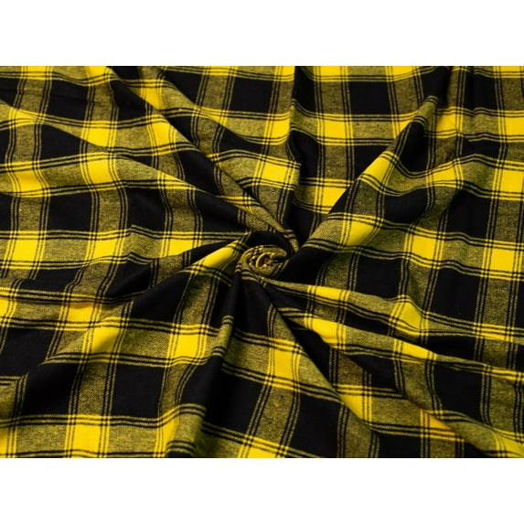 Minerva Brushed Cotton Flannel Fabric Black & Mustard - per yard