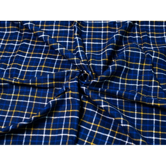 Minerva Brushed Cotton Flannel Fabric Navy & Yellow - per yard