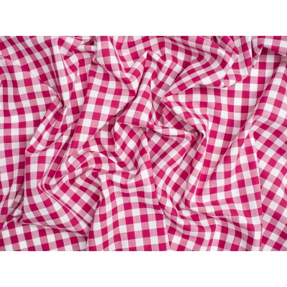 Minerva Core Range 3/8 inch Gingham Check Yarn Dyed Cotton Chambray Fabric Magenta - per yard