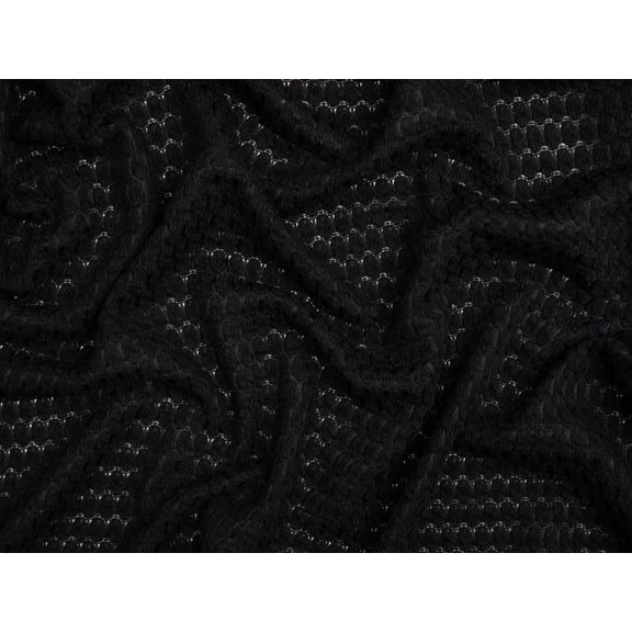 Minerva Core Range Bubble Crochet Effect Lace Textured Stretch Knit Fabric Black - per yard
