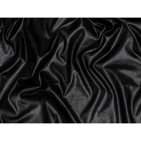 Minerva Core Range Distressed Patent Faux Leather Fabric Black - per yard