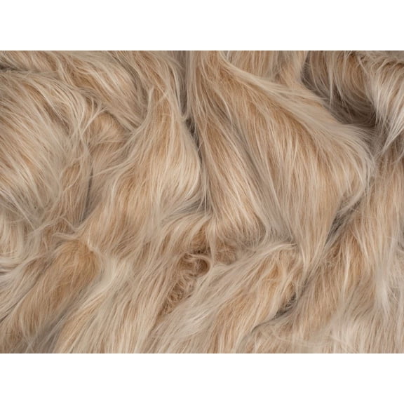 Minerva Core Range Long Pile Faux Fur Fabric Camel & Cream - per yard