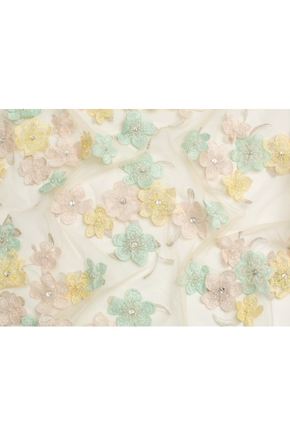 Louise Embroidered Lace Fabric Multicoloured - per yard