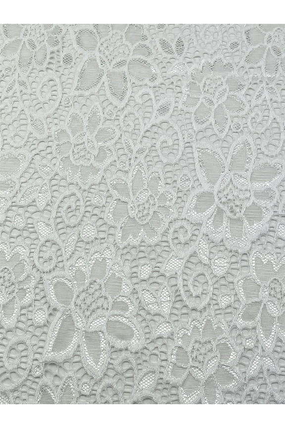 Lucy Stretch Lace Fabric, Ivory Flower Print for Bridal Dressmaking, 54" Wide, By the Yard
