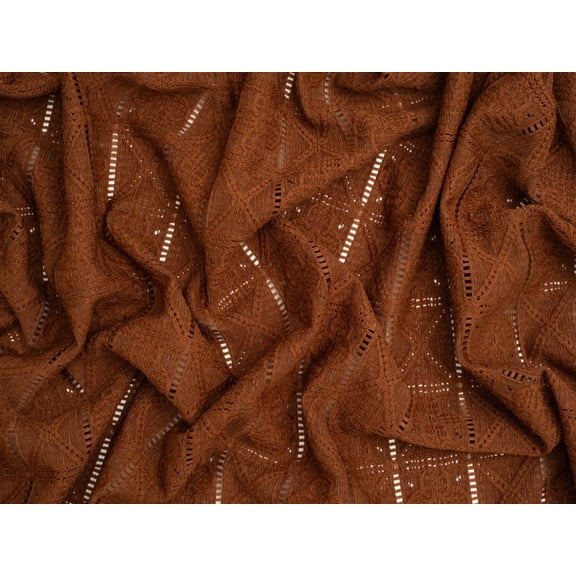 Minerva Core Range Patchwork Crochet Effect Lace Textured Stretch Knit Fabric Chocolate Brown - per yard