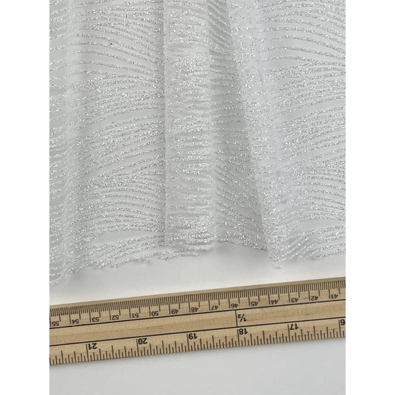 Minerva Core Range Ripple Glitter Tulle Net Fabric, Ivory Abstract Print for Bridal Dressmaking, 59" Wide, By the Yard