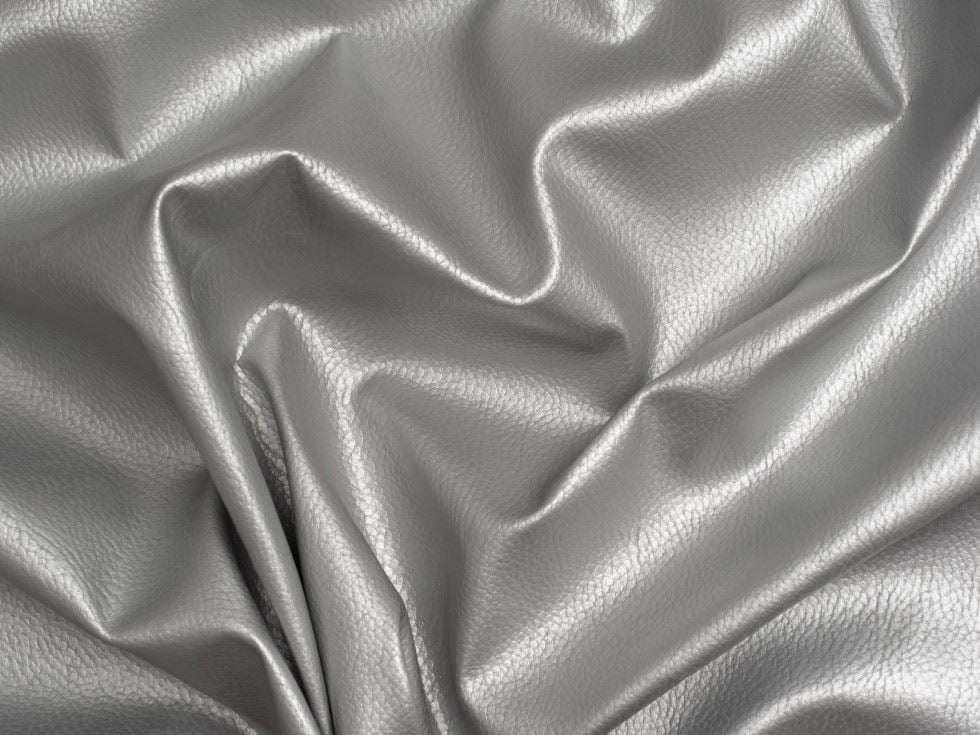 Minerva Core Range Textured Faux Leather Fabric Silver - per yard