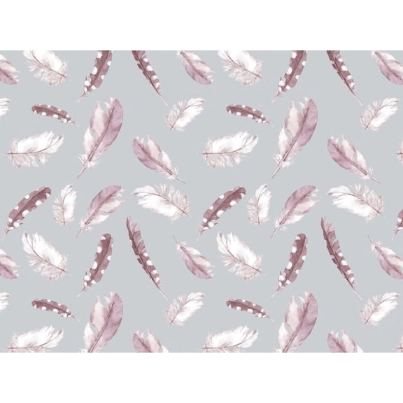 Cotton Jersey Stretch Knit Fabric, Gray Feather Print for Dressmaking, 60" Wide, By the Yard
