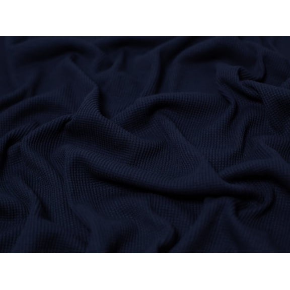 Minerva Cotton Waffle Textured Stretch Knit Fabric Navy Blue - per yard