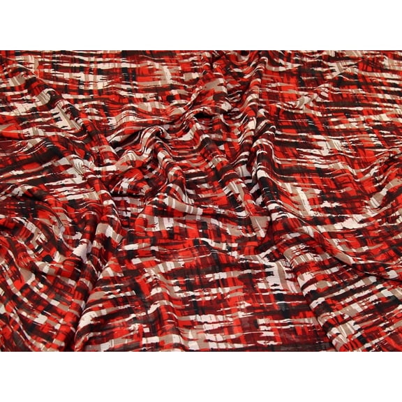 Minerva Deadstock Crinkle Sheer Chiffon Fabric, Red Abstract Print for Dressmaking, 57" Wide, By the Yard