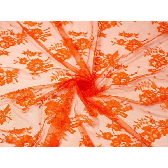 Minerva Deadstock Chantilly Tulle Lace Fabric Orange - per yard