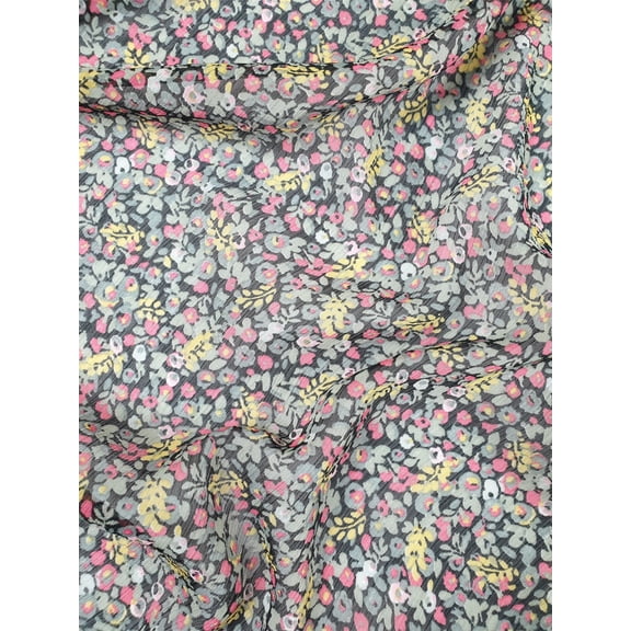 Minerva Deadstock Crinkle Sheer Chiffon Fabric, Multicolor Flower Print for Dressmaking, 60" Wide, By the Yard