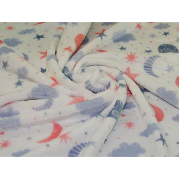 Minerva Deadstock Plush Cuddle Fleece Fabric Pink Blue White - per yard