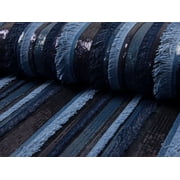 Minerva Deadstock Sequin Mesh Fabric, Jeans Blue Stripe Print for Dressmaking, 45" Wide, By the Yard