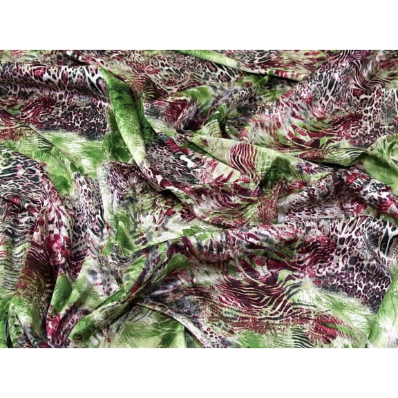 Minerva Deadstock Stretch Woven Satin Fabric Green Multi - per yard