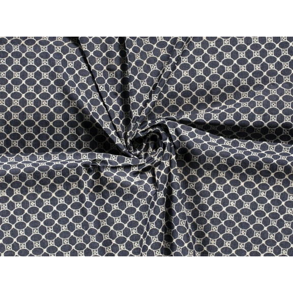 Minerva Embroidered Cotton Denim Fabric Navy - per yard