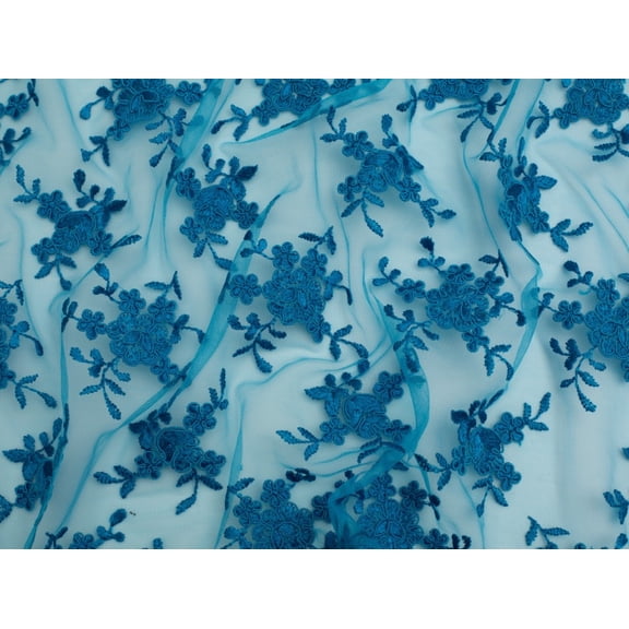Minerva Embroidered Tulle Lace Fabric Teal - per yard