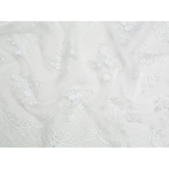 Minerva Embroidered Tulle Lace Fabric White - per yard