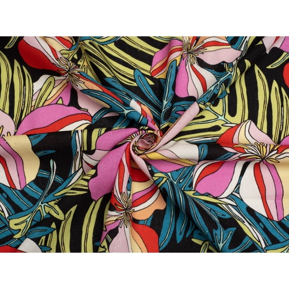 Minerva Exclusive Beaming Blooms Linen Viscose Blend Fabric - per yard