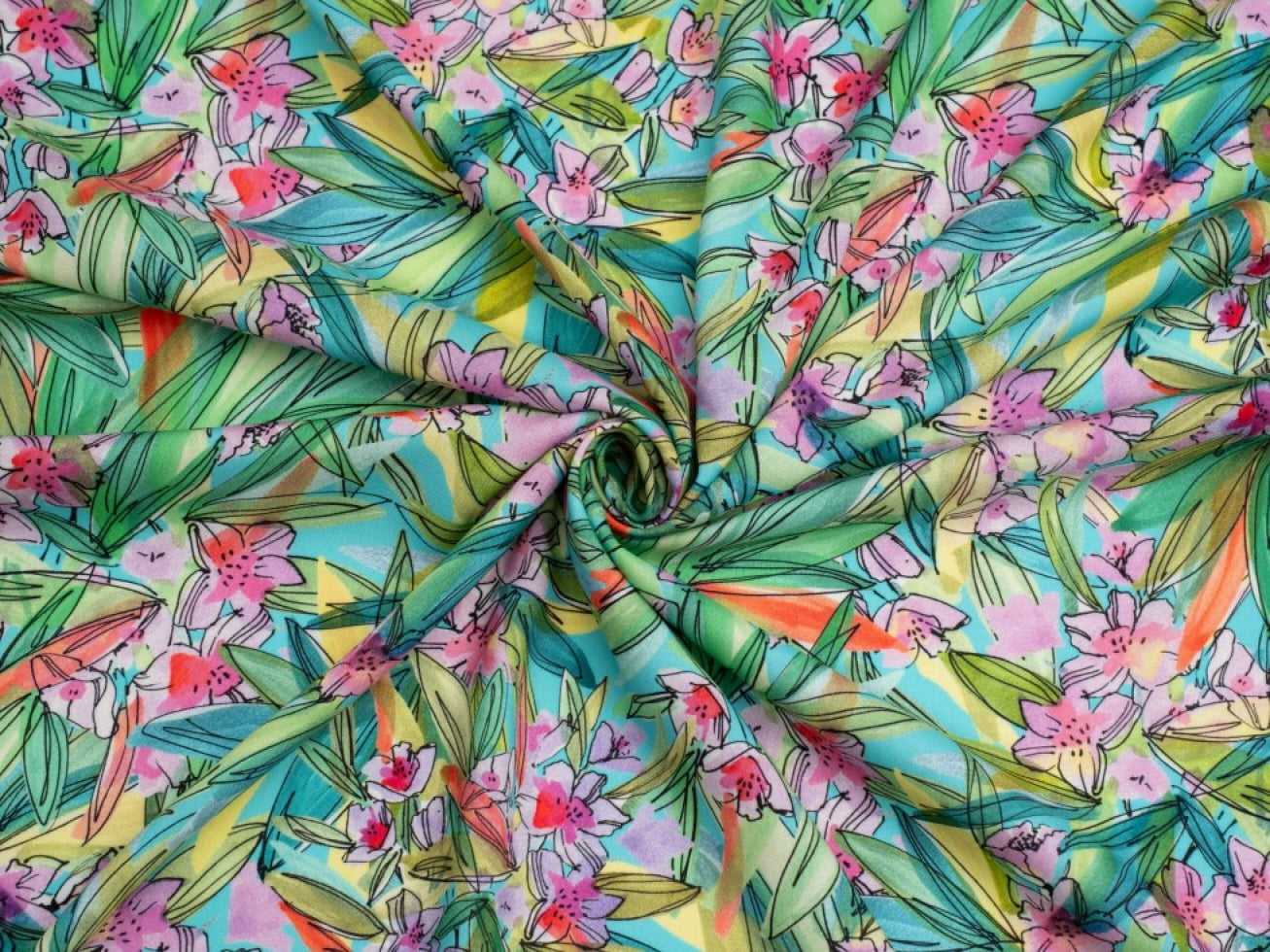 Minerva Exclusive Botanic Bower Viscose Challis Fabric - per yard ...