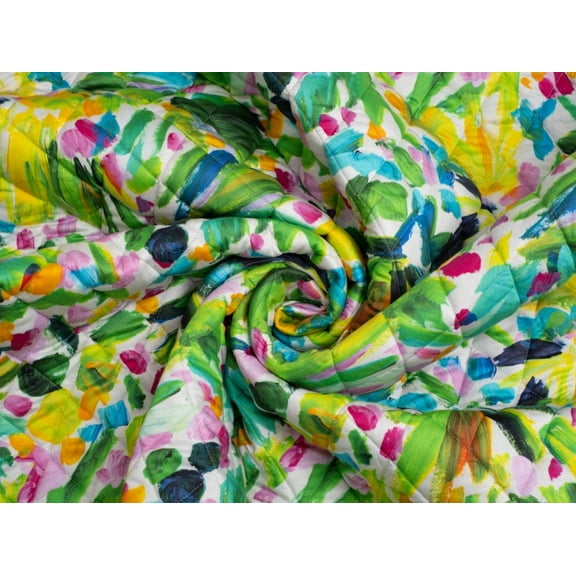 Minerva Exclusive Brushstroke Blooms Pre Quilted Coating Fabric - per yard