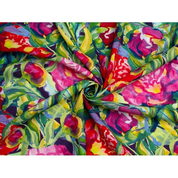 Minerva Exclusive Painted Peonies Linen Viscose Blend Fabric - per yard