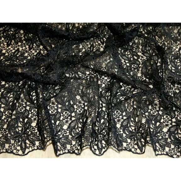 Minerva Heavy Guipure Lace Fabric Black - per yard