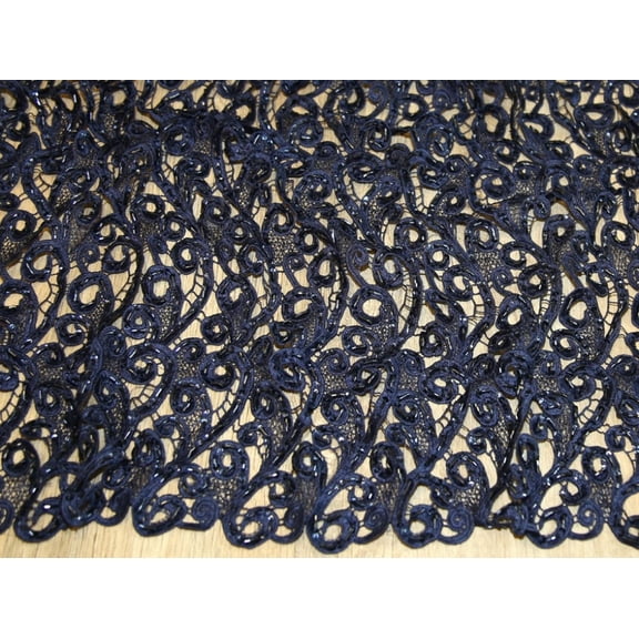 Minerva Heavy Guipure Lace Fabric Navy Blue - per yard