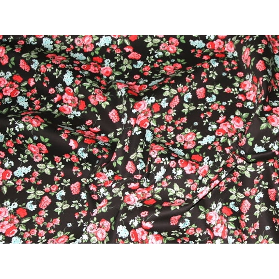 Minerva Hendon Stretch Woven Cotton Twill Fabric Black & Pink - per yard