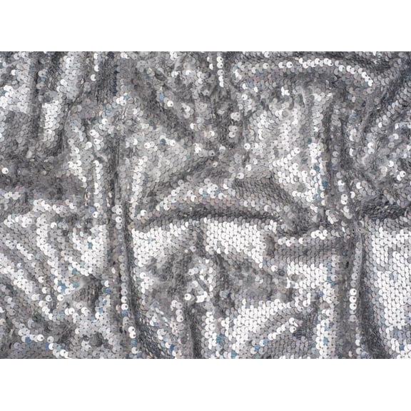 Minerva Hologram Sequin Mesh Fabric Silver - per yard