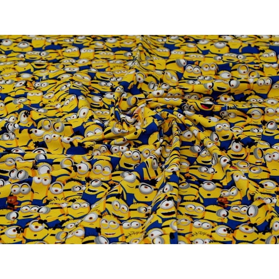 Minerva Licensed Stretch Loop Back French Terry Knit Fabric, Blue and Yellow Licensed Print for Dressmaking, 57" Wide, By the Yard