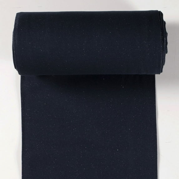 Minerva Lurex Tubular Rib Stretch Knit Fabric Navy & Silver - per yard