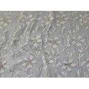 Minerva Meena Crystal Lace Fabric, Ivory Flower Print for Bridal Dressmaking, 16" Wide, By the Yard