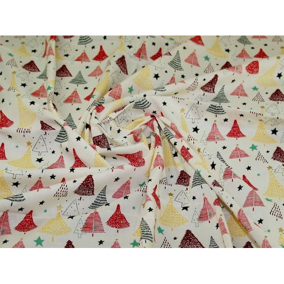 Metallic 100% Cotton Fabric, Cream Christmas Print for Bag Making, Dressmaking & Quilting, 56" Wide, By the Yard