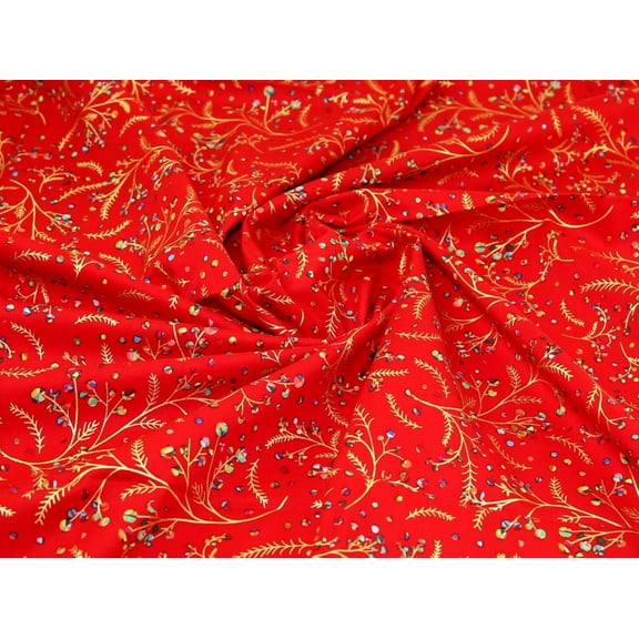 Minerva Metallic 100% Cotton Fabric Red - per yard