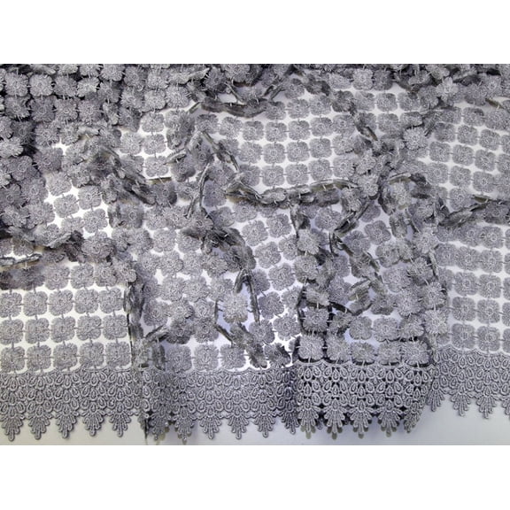 Minerva Metallic Lace Fabric Silver - per yard