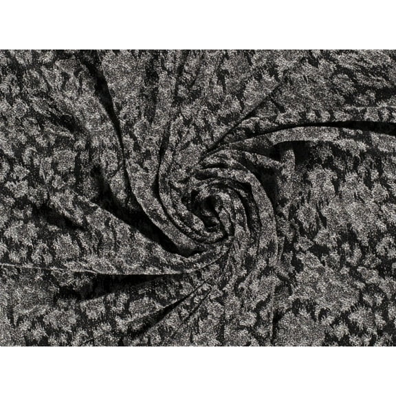 Minerva Metallic Textured Stretch Knit Fabric Silver on Black - per yard