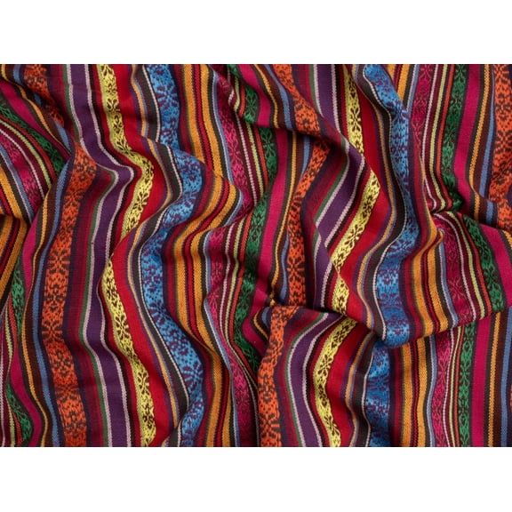 Minerva Mexico Woven Stripe Fabric Red - per yard