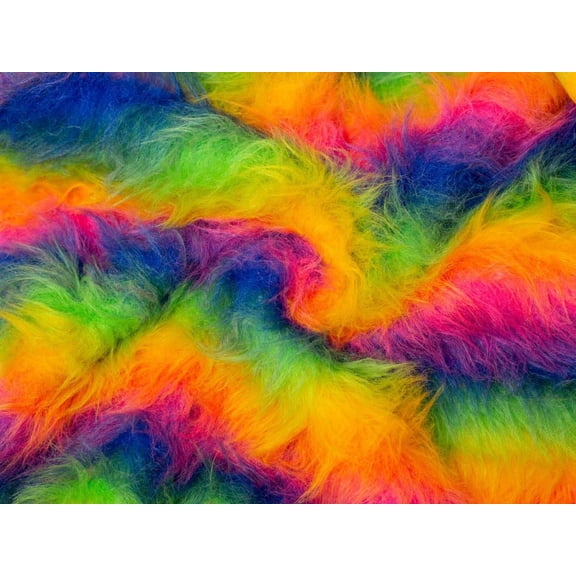 Minerva Rainbow Long Pile Fur Fabric Multicoloured - per yard
