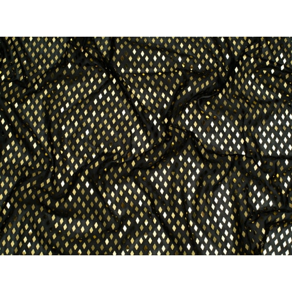 Minerva Sequin Stretch Power Net Mesh Fabric Black & Gold - per yard