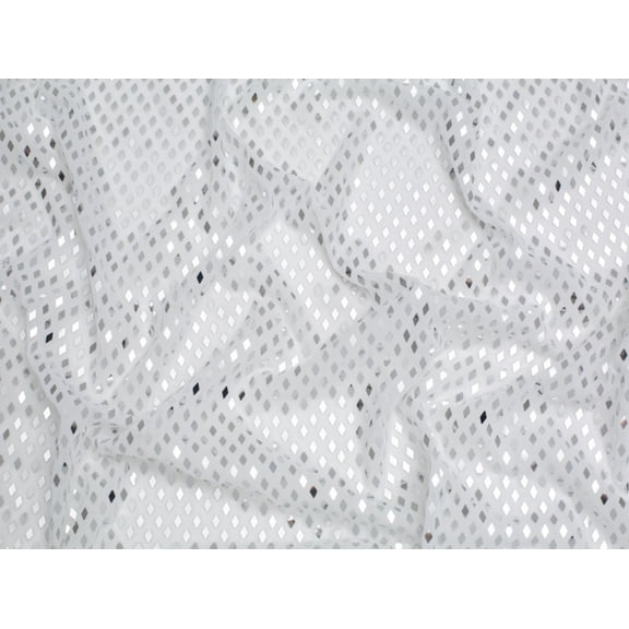 Minerva Sequin Stretch Power Net Mesh Fabric White & Silver - per yard
